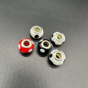 Glass Beads Polka Dot Sterling Silver 925  Charms Bracelet Or Necklace Red Black